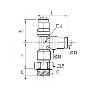 Té à piquage mâle en bout,BSP cylindrique/métrique - LEGRIS 3693 - Plan