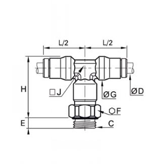 Té à piquage mâle au centre, BSP cylindrique et métrique - LEGRIS 3698 - Plan