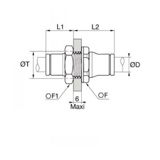 Union double égale traversée cloison tube mm - LEGRIS 3816 - Plan