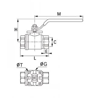 Robinet inox monobloc 2 voies femelle BSP cylindrique - LEGRIS 4812 - Plan