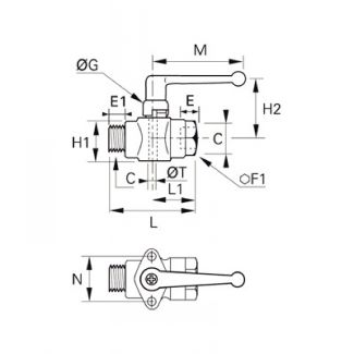 Robinet à fixation 2 voies mâle/femelle BSP cylindrique - LEGRIS 6401 - Plan