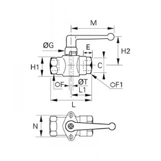 Robinet à fixation 2 voies femelle BSP cylindrique - LEGRIS 6402 - Plan