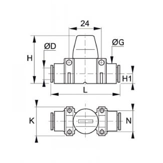 Mini-robinet droit 3/2 avec purge à connexion instantanée - LEGRIS 7913 - Plan