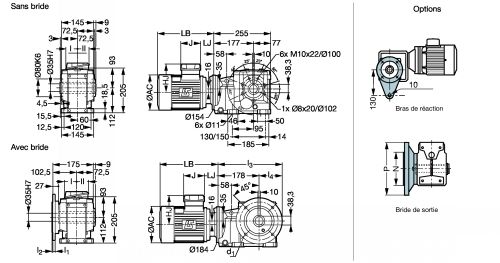 Motoréducteur couple conique Orthobloc 3233 - Plan