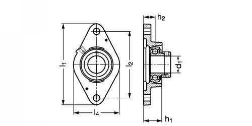 Plan - Palier applique à 2 trous de fix., corps en fonte