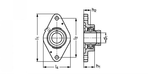 Plan - Palier applique à 2 trous de fix., corps en fonte