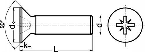 Vis à métaux tête fraisée - Plan