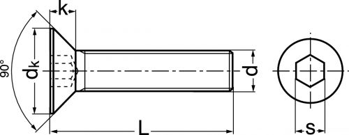 Vis à métaux tête fraisée six pans creux - Plan