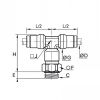 Té à piquage mâle au centre, BSP cylindrique et métrique - LEGRIS 3698 - Plan